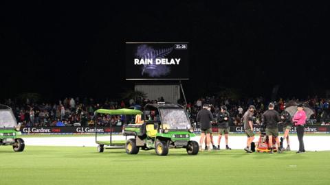 Covers on at Hagley Oval