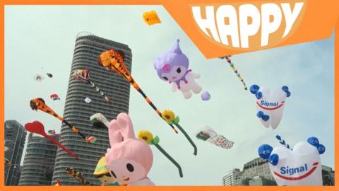 Colourful kites and the Happy logo
