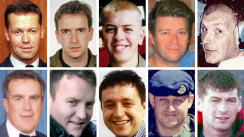  the 10 British servicemen who were killed when their Hercules plane crashed 30/1/2005 in Iraq. Top, from left: Squadron Leader Patrick Marshall, 39, Flight Lieutenant David Stead, 35, Flight Lieutenant Andrew Smith, 25, Flight Lieutenant Paul Pardoel, 35, Master Engineer Gary Nicholson, 42; bottom, from left: Chief Technician Richard Brown, 40, Flight Sergeant Mark Gibson, 34, Sergeant Robert O'Connor, 38, Corporal David Williams, 37, Acting Lance Corporal Steven Jones, 25.