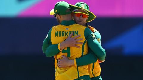 Aiden Markram celebrates a wicket for South Africa against the Netherlands