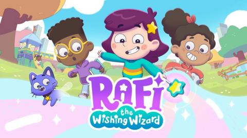 Rafi casting a spell with her wand, with her best friends besides her.