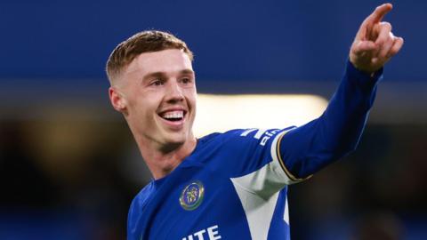 Cole Palmer celebrates a goal for Chelsea