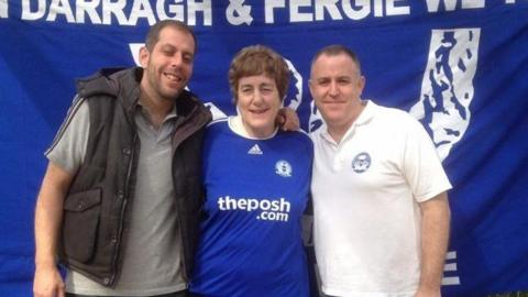 Jeanne Venters with her son at Wembley for Posh's match in 2014