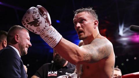 Oleksandr Usyk in the ring after his win over Daniel Dubois in London