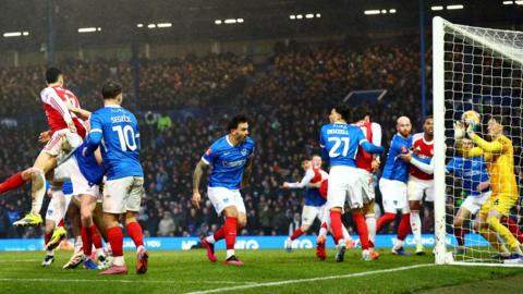 Gabriel Martinelli scored from a set-piece for Arsenal at Portsmouth