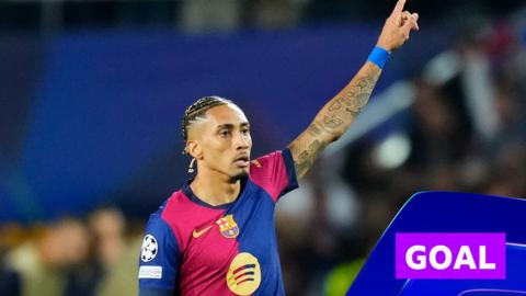 Barcelona's Raphinha celebrates