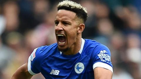 Callum Robinson celebrates his goal at Swansea