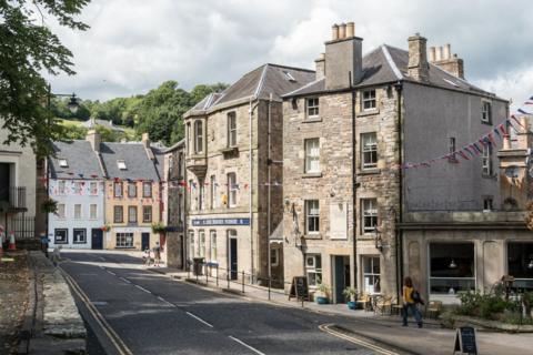 A view of Jedburgh town centre in sunlight