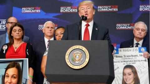 Photo of Trump with people holding posters of loved ones allegedly killed by illegal immigrants