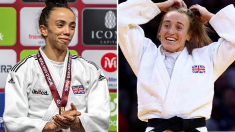 Chelsie Giles and Lucy Renshall celebrate at Paris Grand Slam