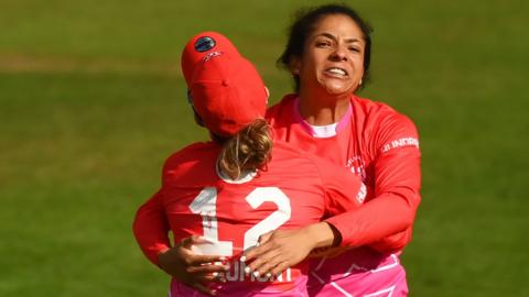 Welsh Fire players celebrate a wicket