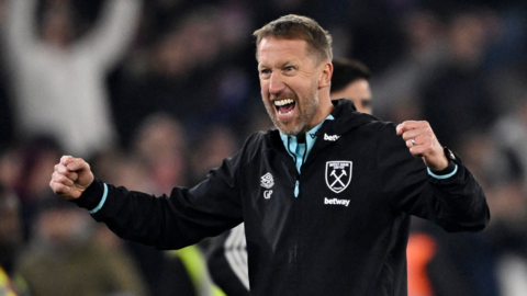 West Ham boss Graham Potter reacts during a Premier League game