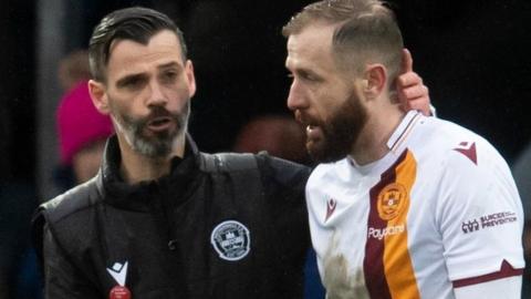 Motherwell manager Stuart Kettlewell with Kevin van Veen