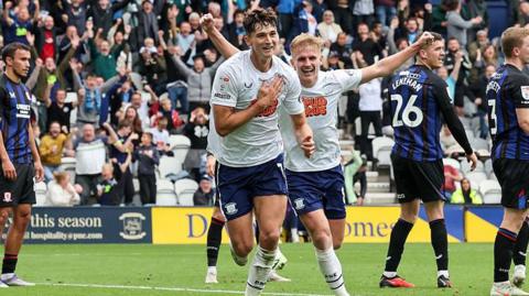 Jordan Storey celebrates scoring for Preston