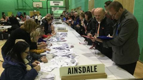 ballot papers being counted in Sefton