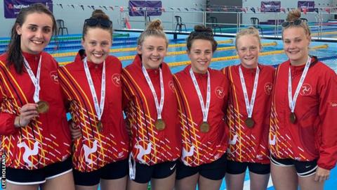 The Isle of Man women swimmers with their gold medals