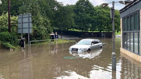 Roads under water after flooding