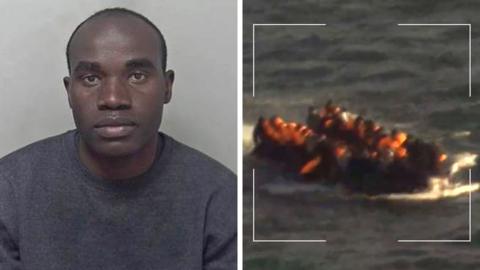 Alnour Mohamed Ali and an aerial shot of a dinghy connected to the case of Mohammad Tajik