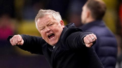 Chris Wilder celebrates Watford's first goal against Birmingham