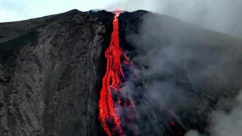 Lava flows from volcano on Italy's Stromboli island