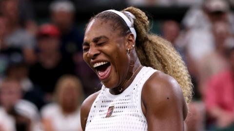 Serena Williams of the United States reacts against Maya Joint of Australia