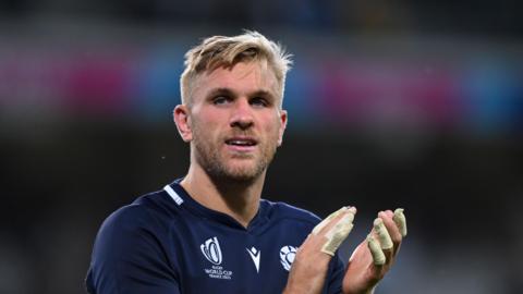 Chris Harris clapping spectators after a match at the 2023 Rugby World Cup in France 