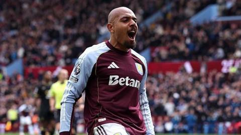 Donyell Malen celebrates after scoring in Aston Villa's Premier League win over Burnley