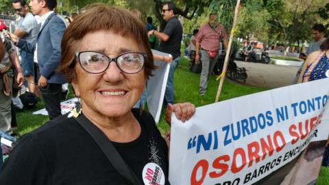 Sylvia Aguilar Maldonado at a protest in Santiago