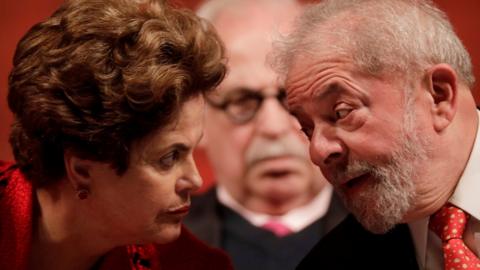 Former Brazilian Presidents Dilma Rousseff and Luiz Inacio Lula da Silva speak in Brasilia, Brazil on 5 July, 2017