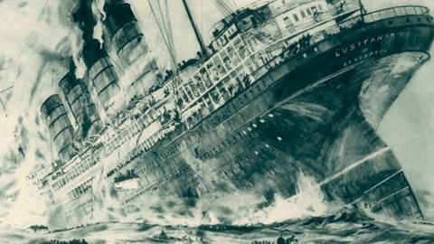 Illustration of the sinking of the Lusitania