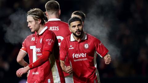 Sam Morsy celebrates during Bristol City's FA Cup win over Watford