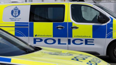 General view of Police vehicles outside Cowdenbeath Police Station