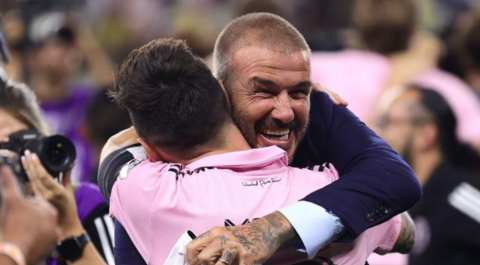 Inter Miami co owner David Beckham with player Lionel Messi
