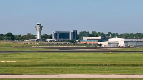 A view of Birmingham airport from a distance