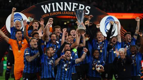 Atalanta celebrate with Europa League trophy