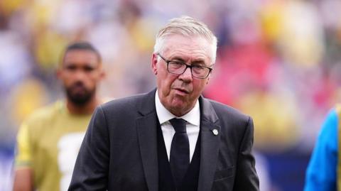 Carlo Ancelotti looks on after Brazil exited the World Cup