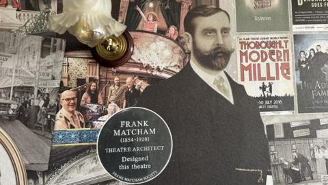 A section of the mural featuring a photo of Frank Matcham.