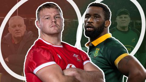 Warren Gatland, Dewi Lake, Siya Kolisi and Rassie Erasmus