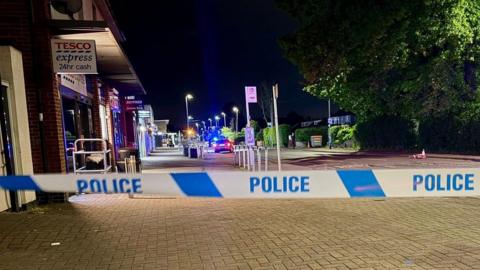 Leicestershire Police at the scene of an attempted theft of a cash machine from a building society at night on Sibson Road in Birstall on 6 May 2026.
