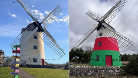 Two windmills side by side