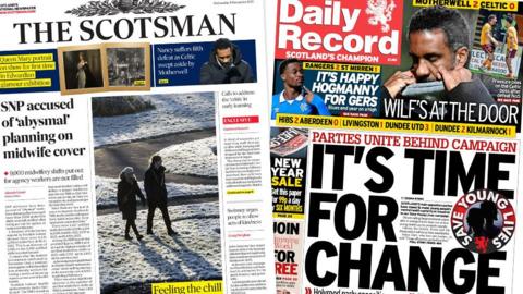 A composite image of newspaper front pages