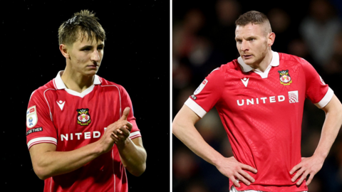 Wrexham defender Max Cleworth (left) and striker Paul Mullin