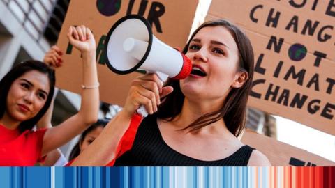 Protestor with a megaphone