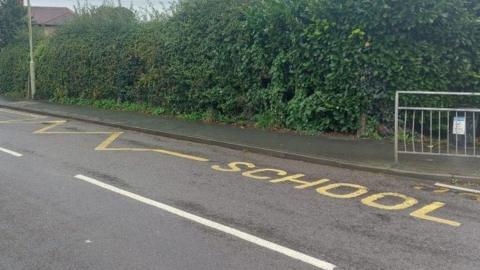 Road markings outside Ellesmere School