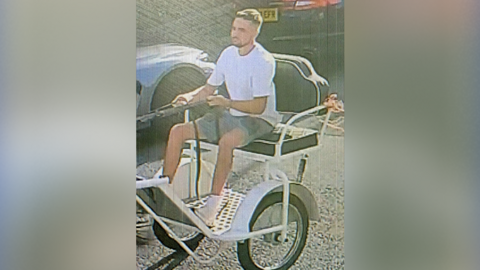 Image of a man sitting on a horse trap on a road in Newark, Nottinghamshire.