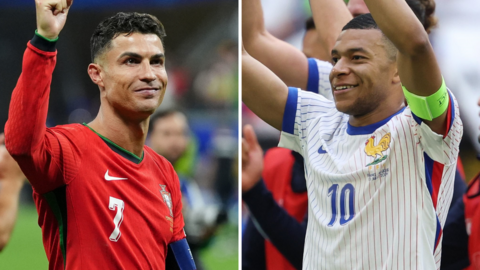 Ronaldo and Mbappe celebrate as they help their sides to reach the Euro 2024 quarter-finals