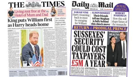 The front pages of the Times and the Daily Mail.