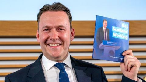 Leader of the Scottish Conservatives Russell Findlay speaks during the launch of the party manifesto for the upcoming Holyrood elections