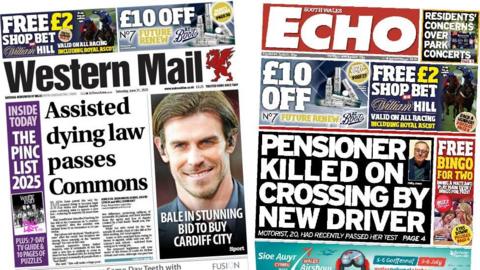 Front pages of Western Mail and South Wales Echo