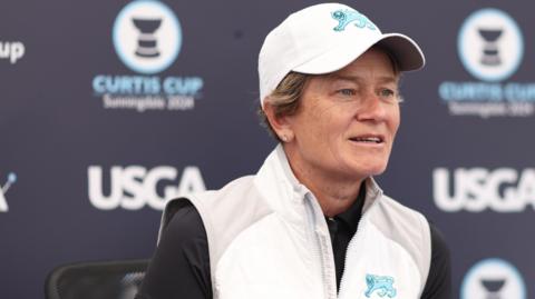 Catriona Matthew at a press conference prior to the 2024 Curtis Cup